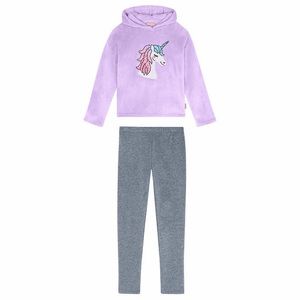 BCBG Girls Youth 2-piece Plush Set Purple Unicorn Top & Grey Leggings